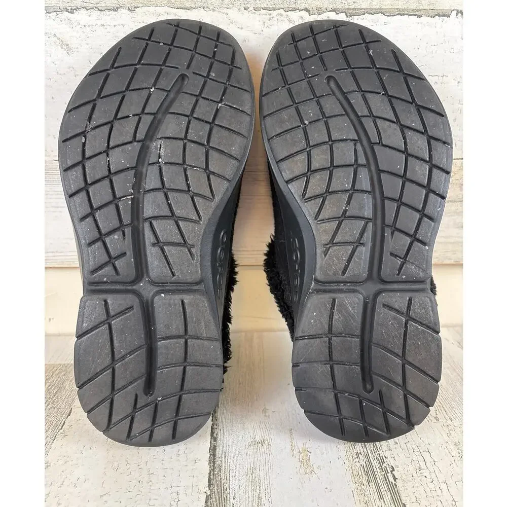 OOFOS Mens 8B Black OOcoozie Mule Recovery Shoes Sherpa Comfort